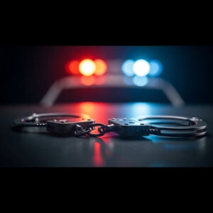 police car lights and handcuffs
